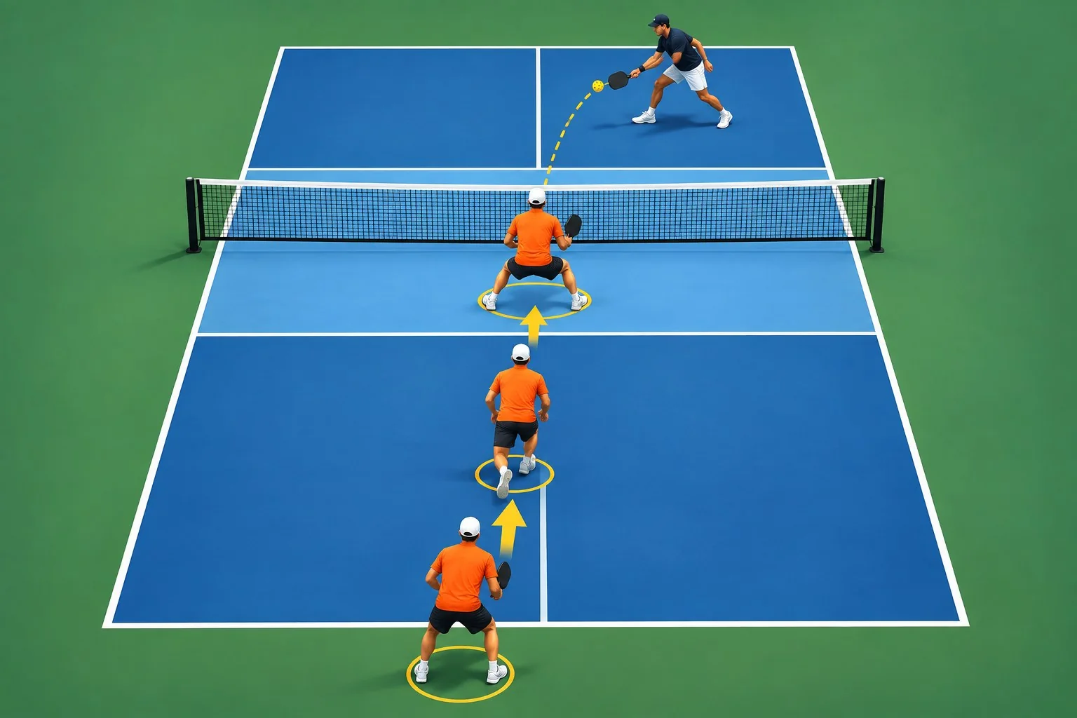 Position ouverte et contact devant le corps sur un service de pickleball
