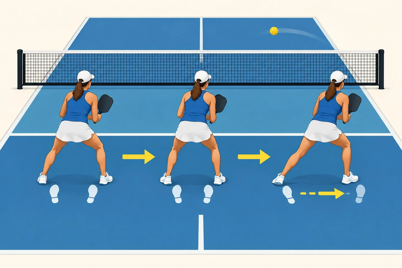 Diagrama de base baixa e equilíbrio na quadra de pickleball