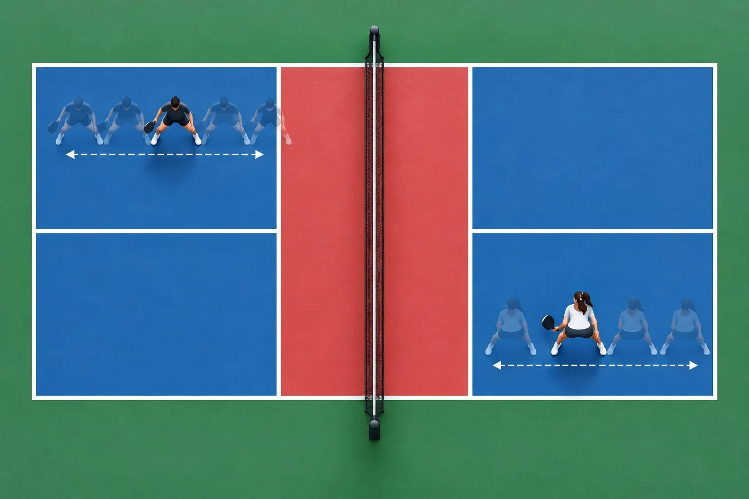 Sequência visual do split step no pickleball