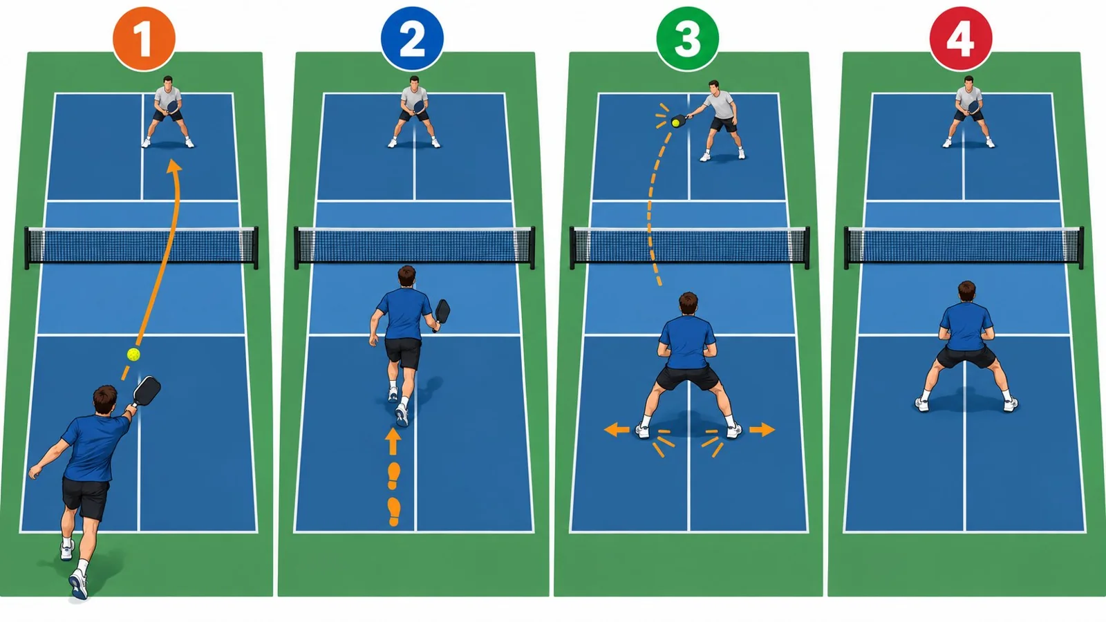 Overhead court-positioning diagram showing the baseline, transition zone, and kitchen line
