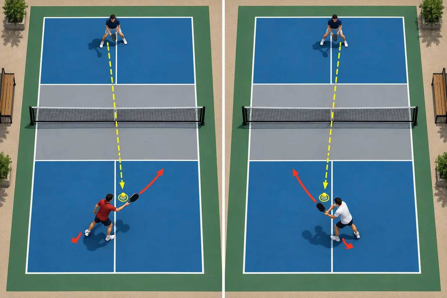Sơ đồ bước mở tạo khoảng trống khi dink pickleball bị jam