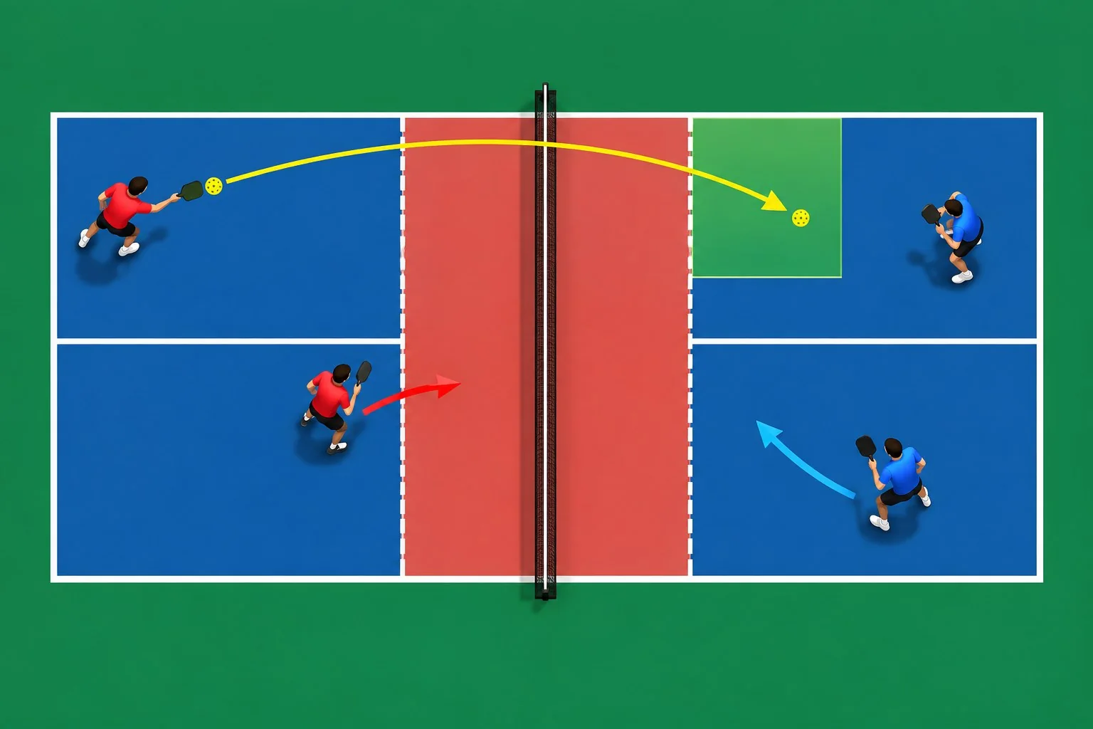 Sơ đồ vị trí đứng khi giao bóng pickleball