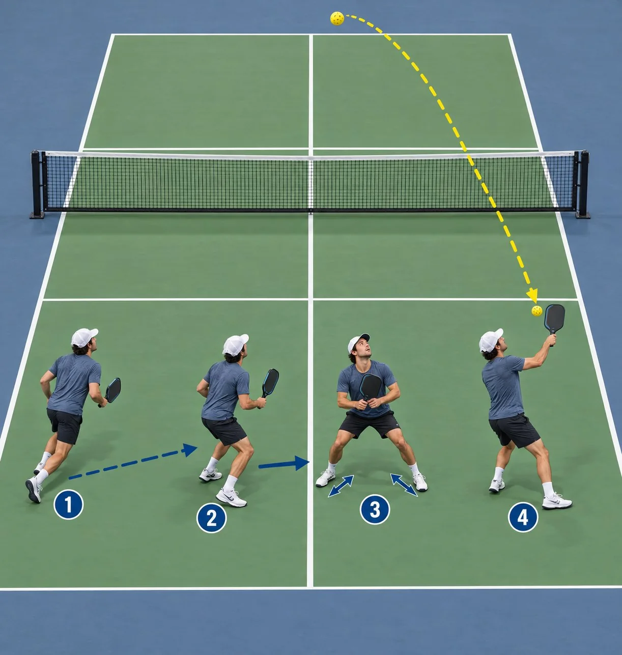 Overhead coaching diagram showing the pickleball overhead setup and target zone