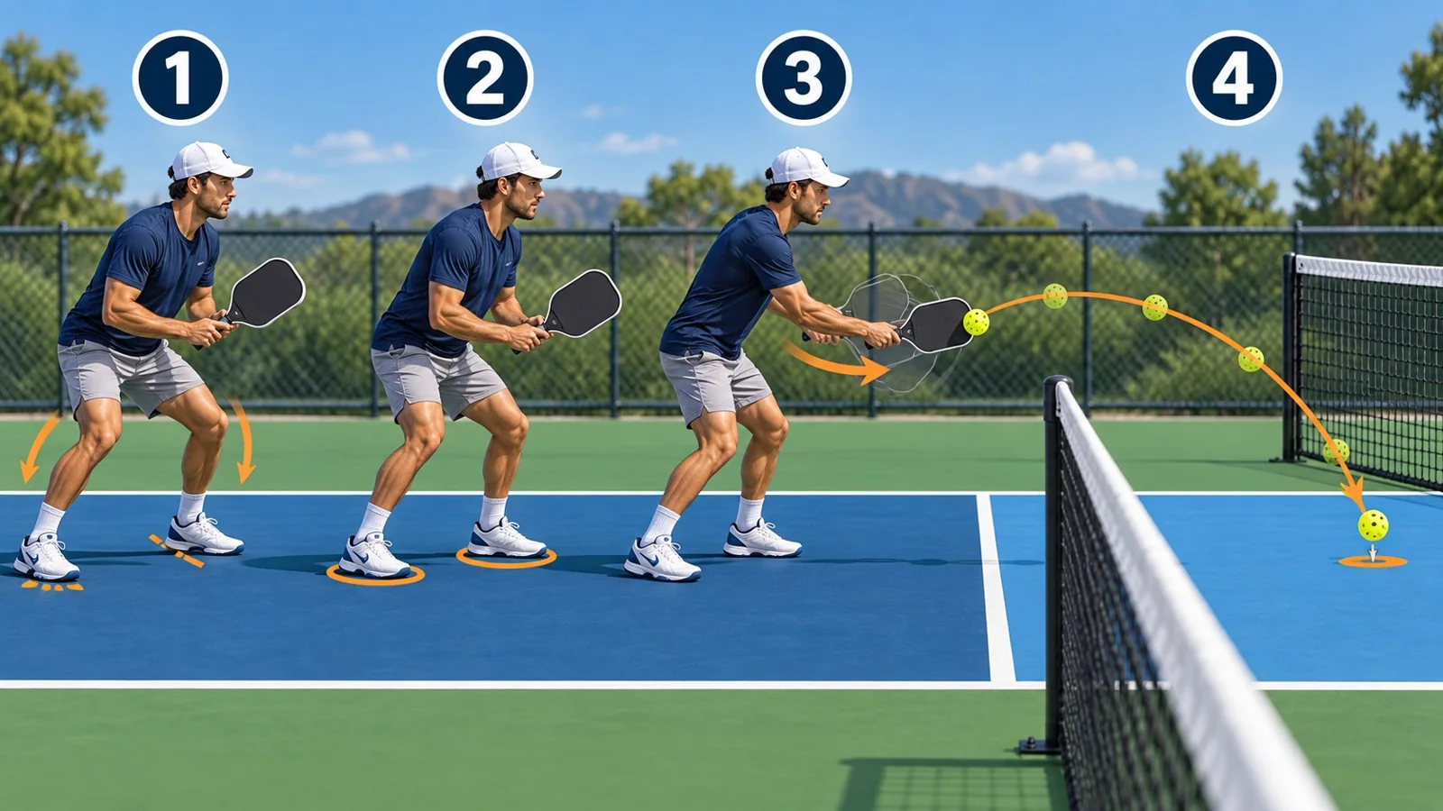 Overhead coaching diagram showing a transition-zone reset into the kitchen