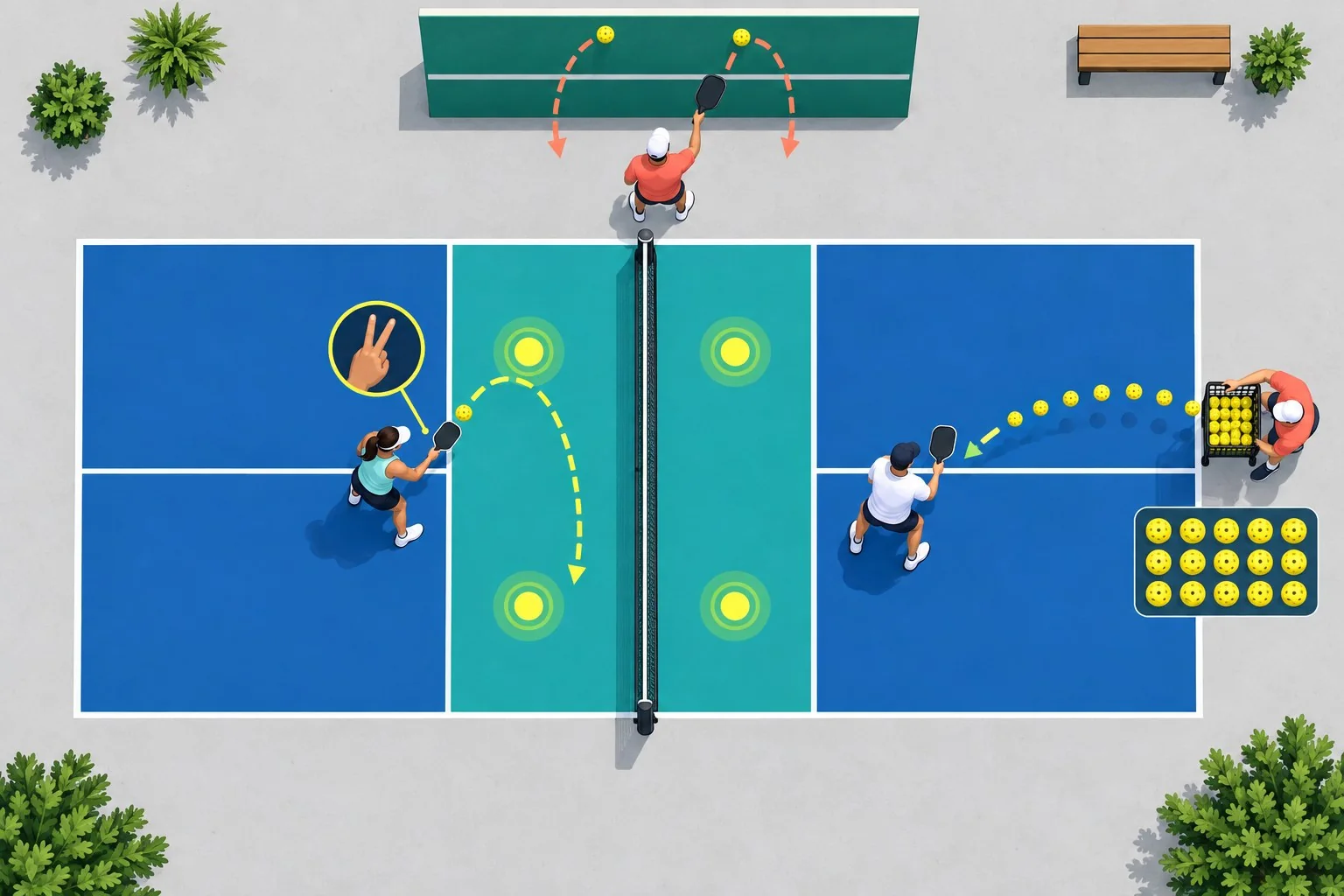 Sơ đồ ba bài tập luyện drop volley và vùng đích