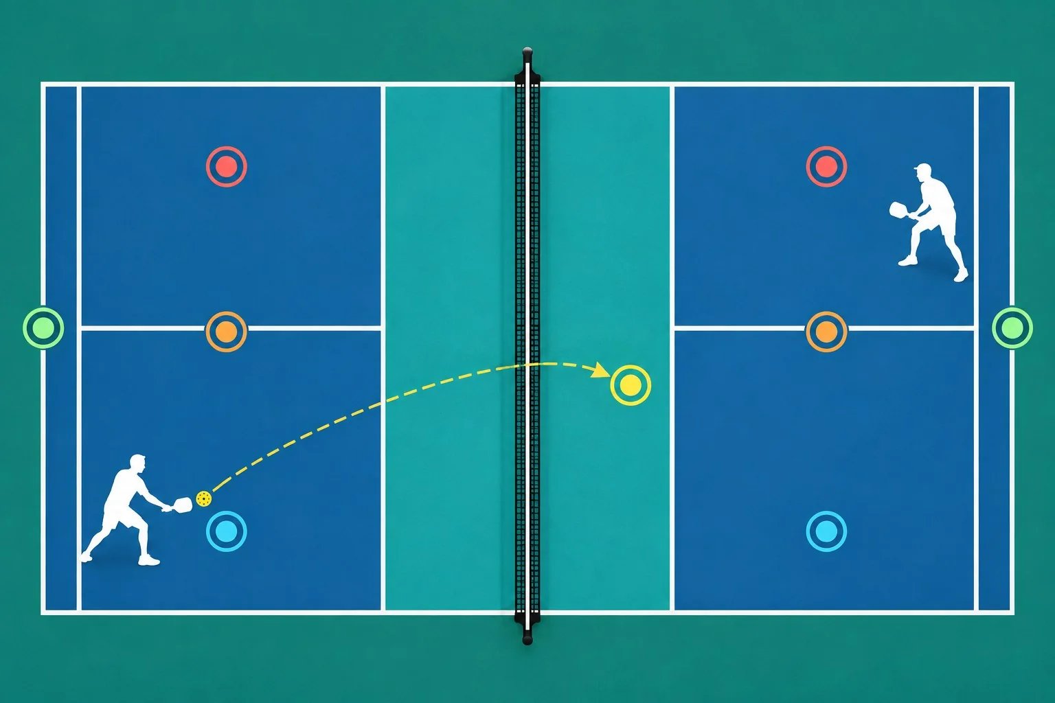 Mapa de alvos e trajetórias para variar o dink de backhand