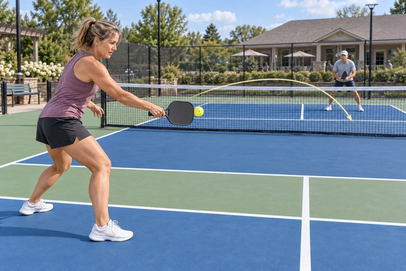 Overhead pickleball diagram showing three kitchen dink target zones