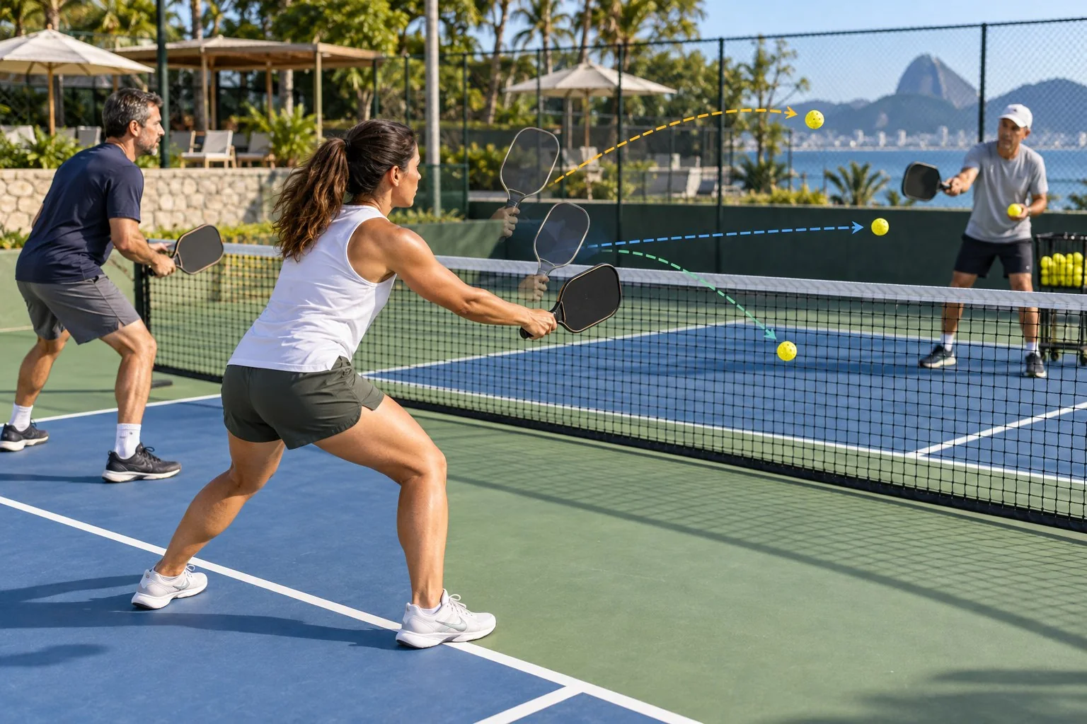 Treino de decisão entre voleio com topspin, bloqueio e reset na cozinha