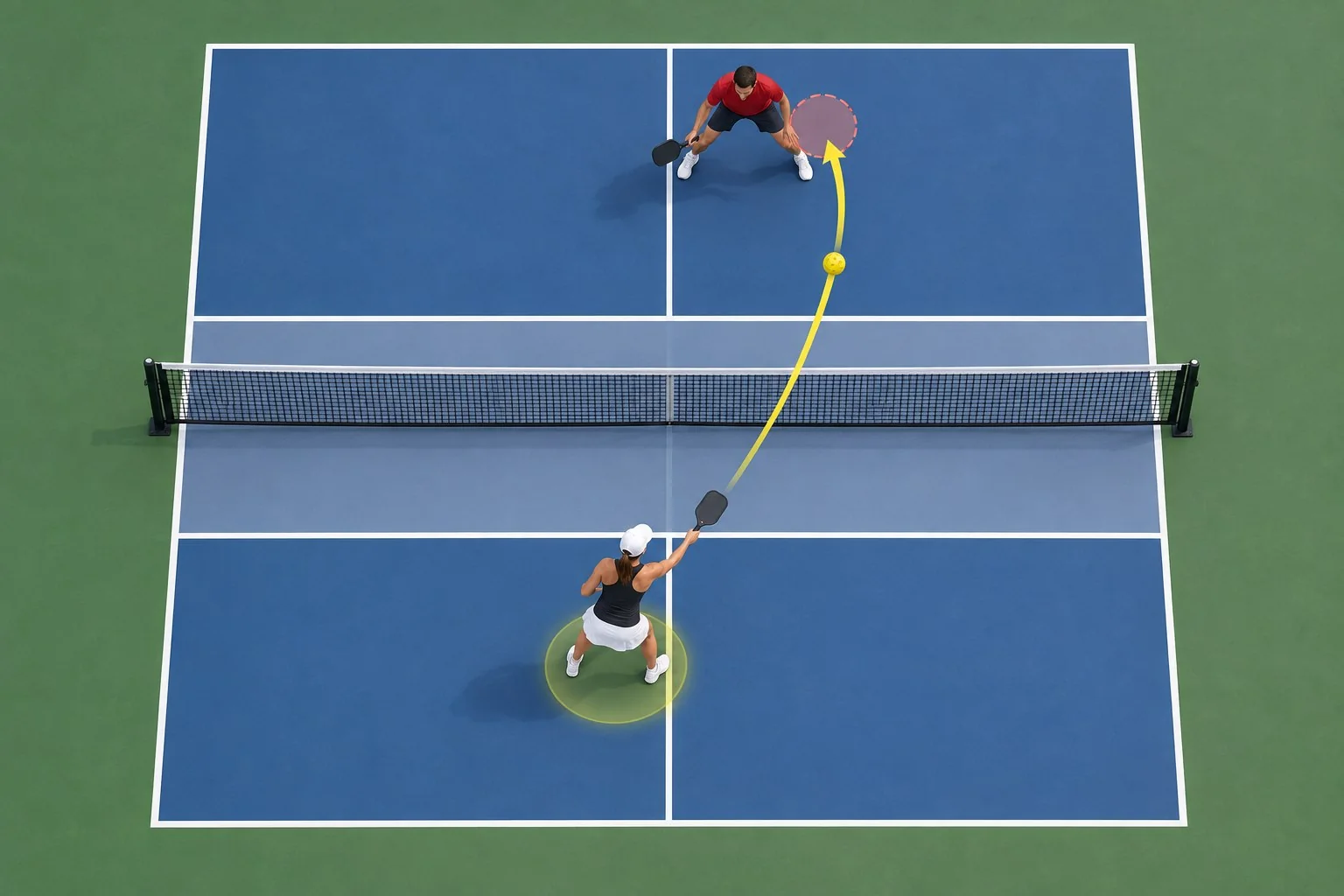 Sơ đồ vùng mục tiêu khi đánh vào thân trong pickleball