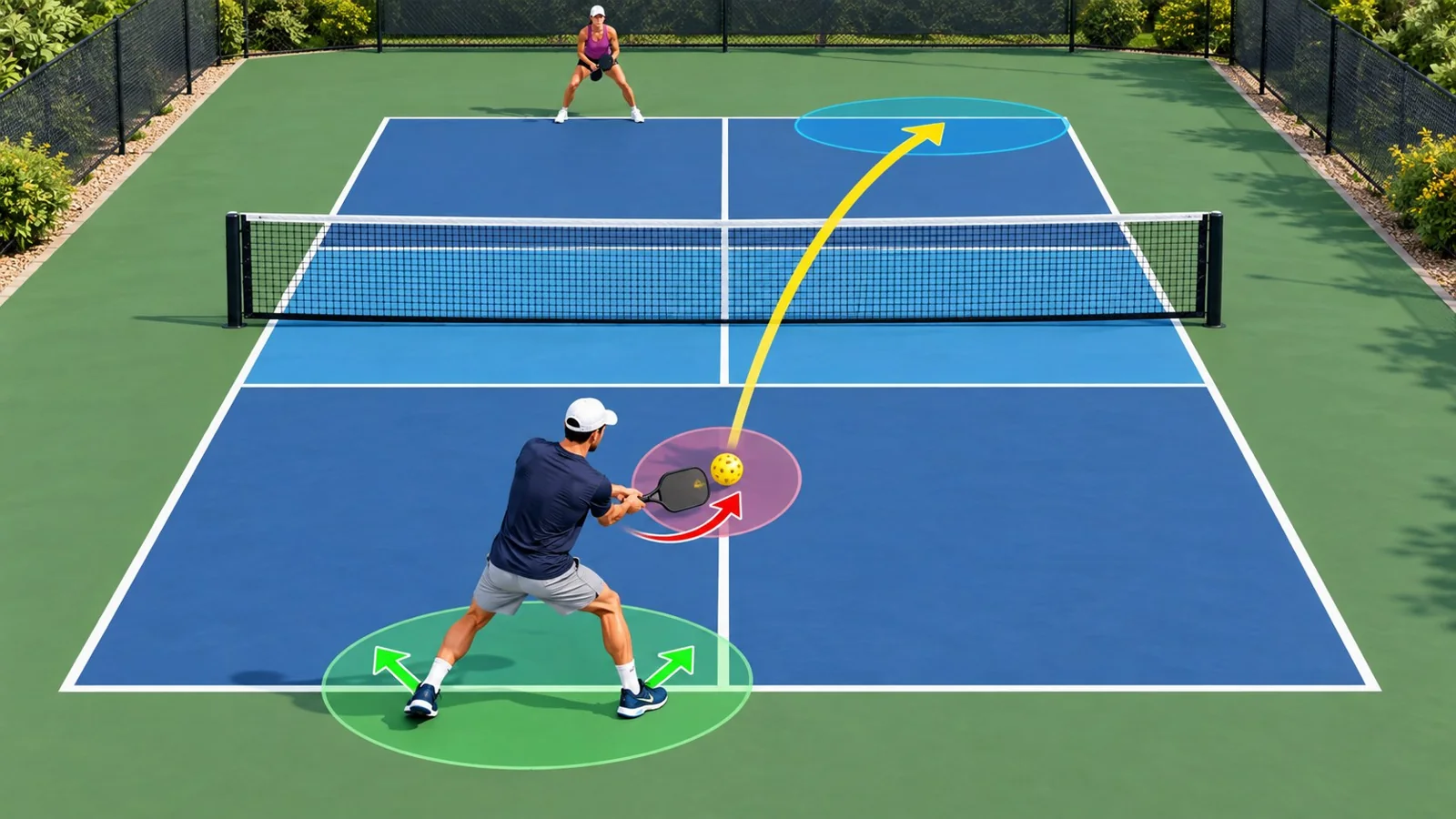 Sơ đồ ba bước kiểm tra toss và điểm chạm khi giao bóng pickleball