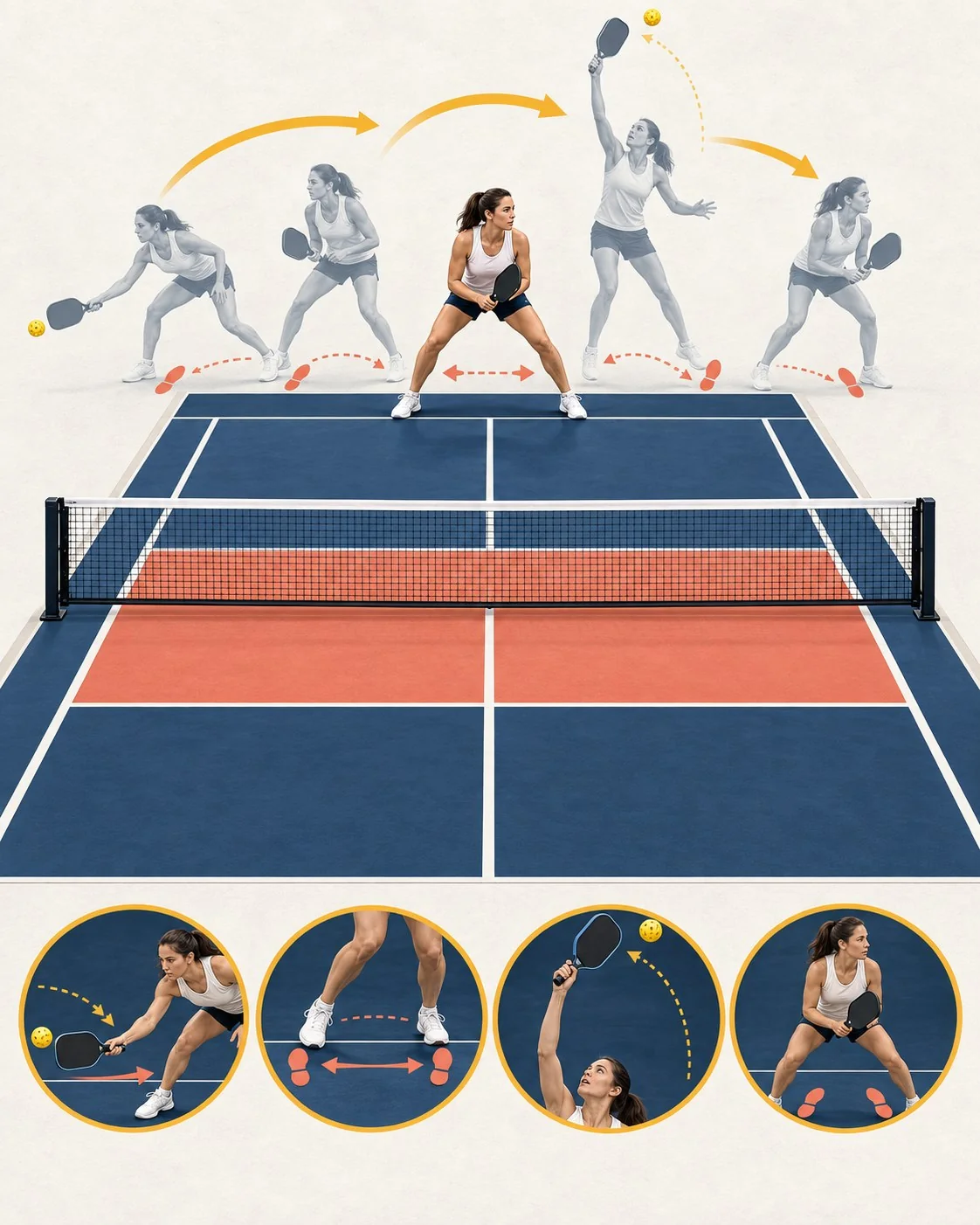 Dynamic mobility diagram for leg swings, arm circles, torso rotation, and lunges
