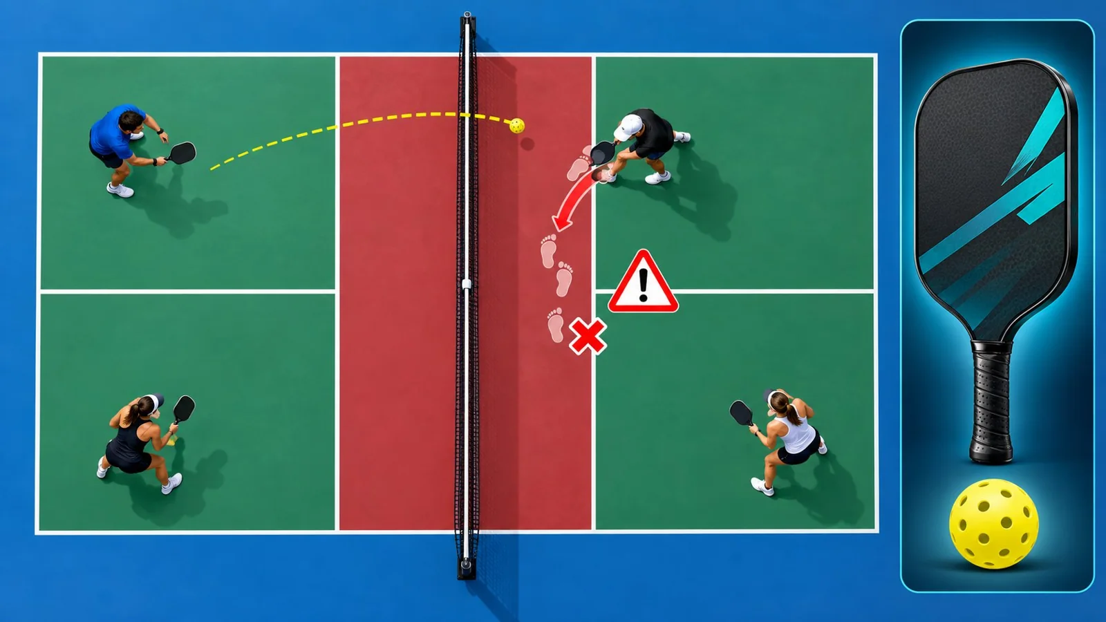 Court diagram showing the legal volley area and non-volley zone