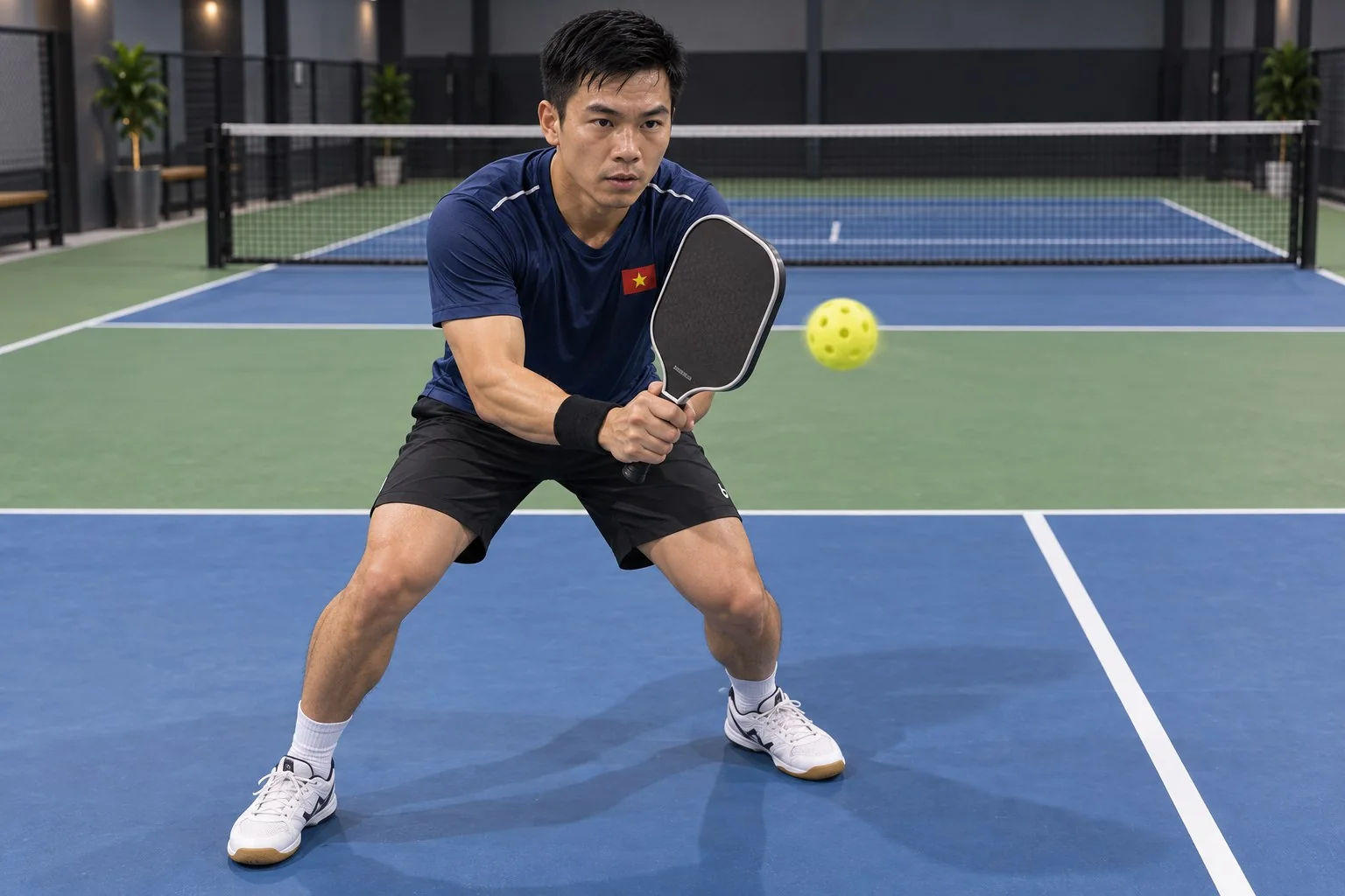 Cận cảnh tư thế vợt trước thân khi block bóng nhanh trong pickleball