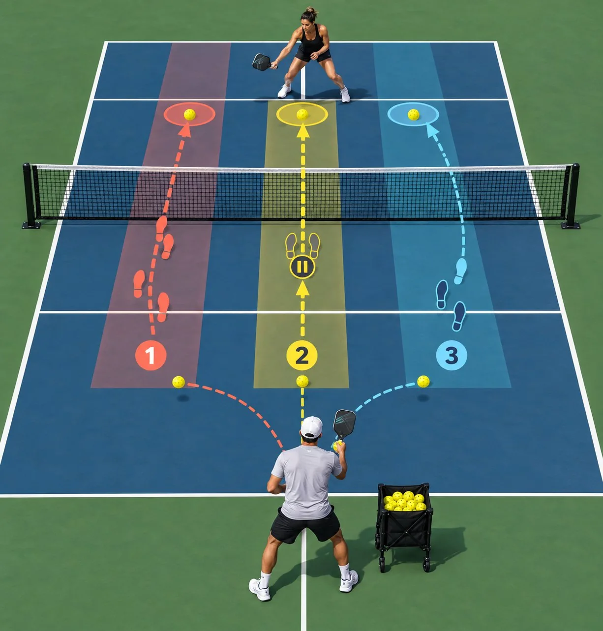 Transition-zone sequence diagram with advance, stop-and-split, reset, and advance markers