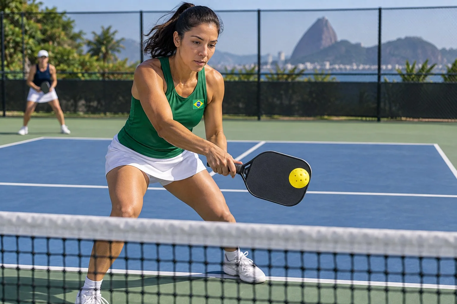 Trajetórias e zonas de alvo para um dink diagonal no pickleball