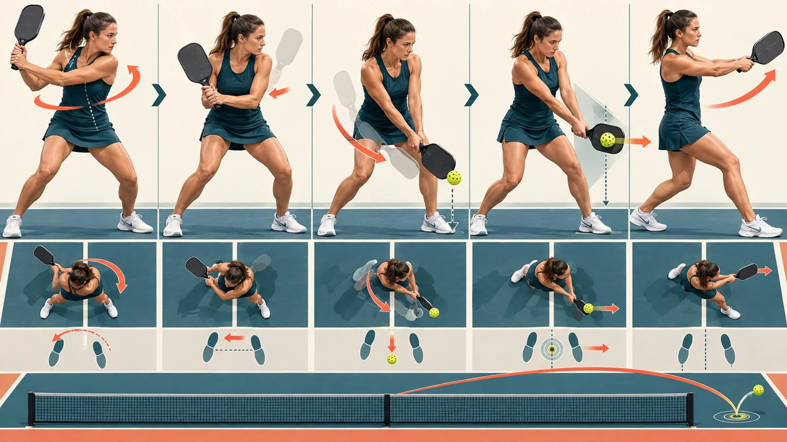 Coaching diagram showing the early shoulder turn for a pickleball backhand