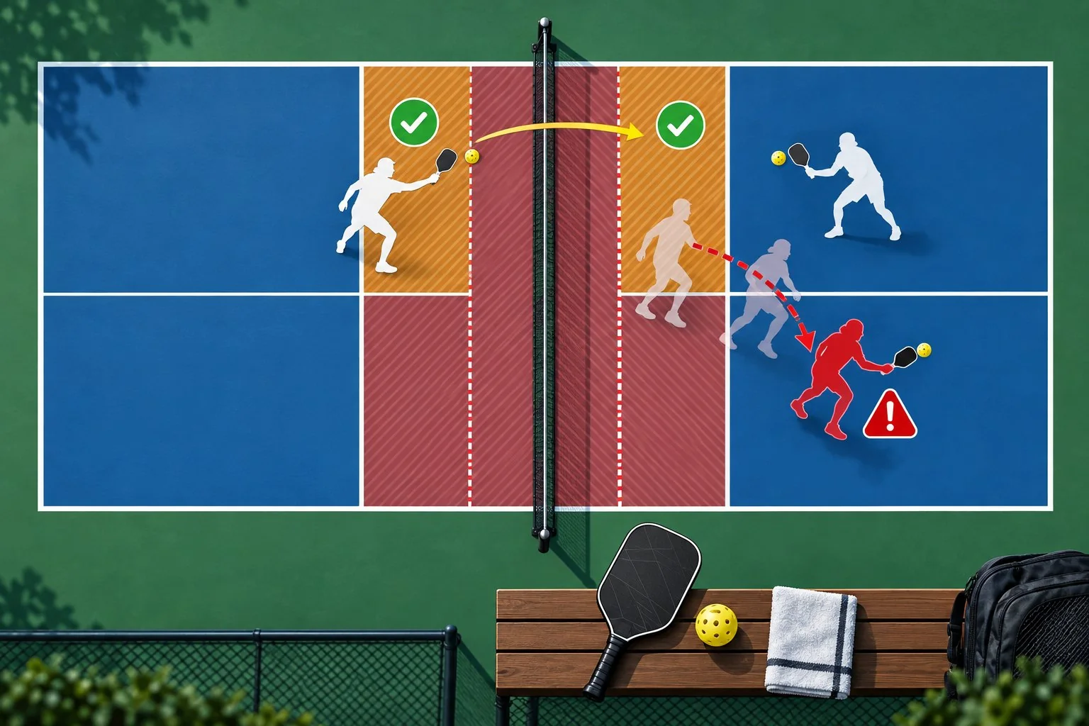 Overhead rule diagram showing the legal serving area, baseline, centerline extension, and diagonal target