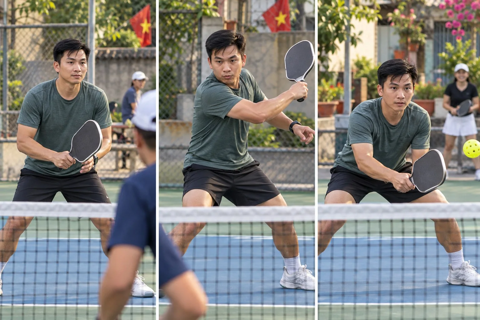 Cận cảnh tư thế và cổ tay khi chuẩn bị bóng mềm hoặc cú tăng tốc pickleball