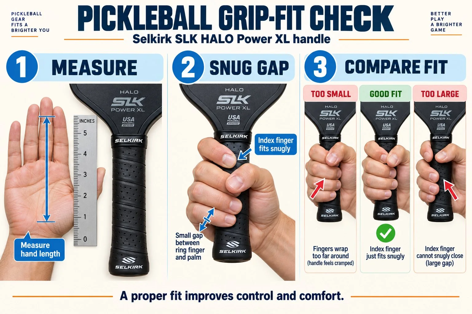 Diagram showing how to measure pickleball paddle grip size