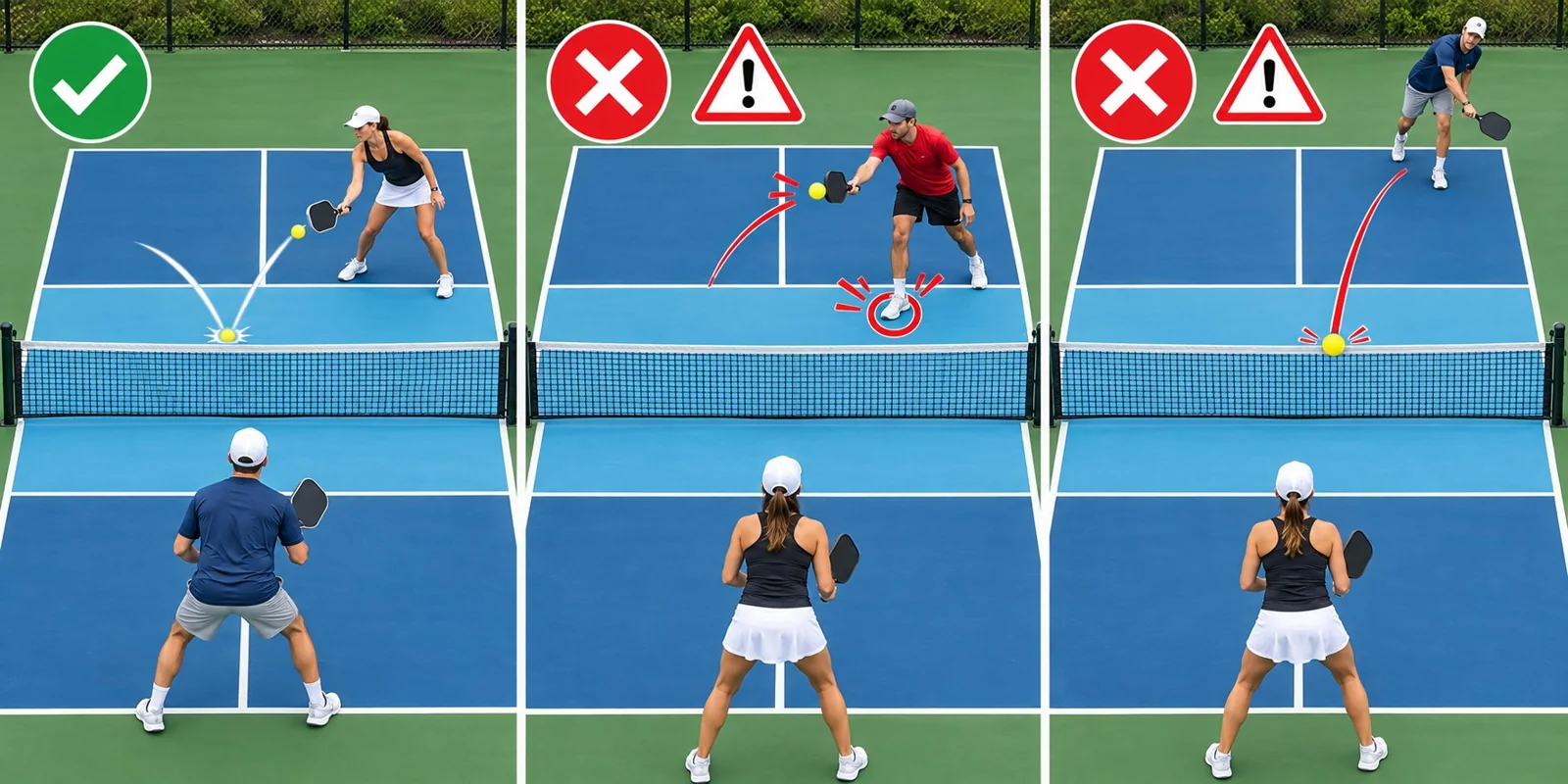 Ba tình huống luật khu bếp pickleball: bóng nảy, chạm vạch và giao bóng ngắn