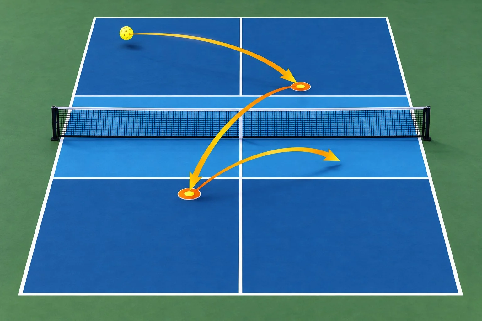 Sơ đồ hai lần nảy trước khi được vô-lê trong pickleball