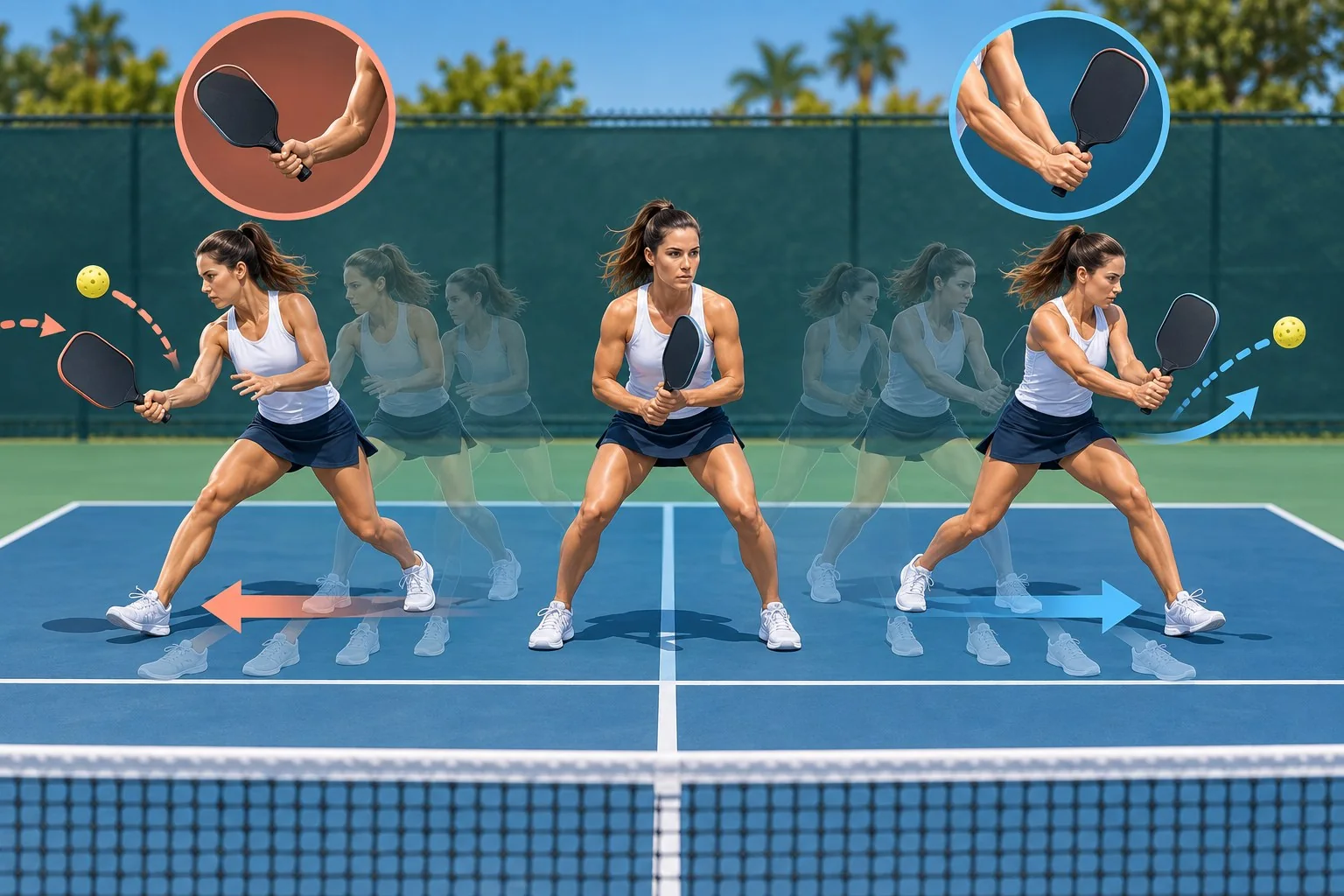 Pickleball footwork diagram showing ready position and early preparation
