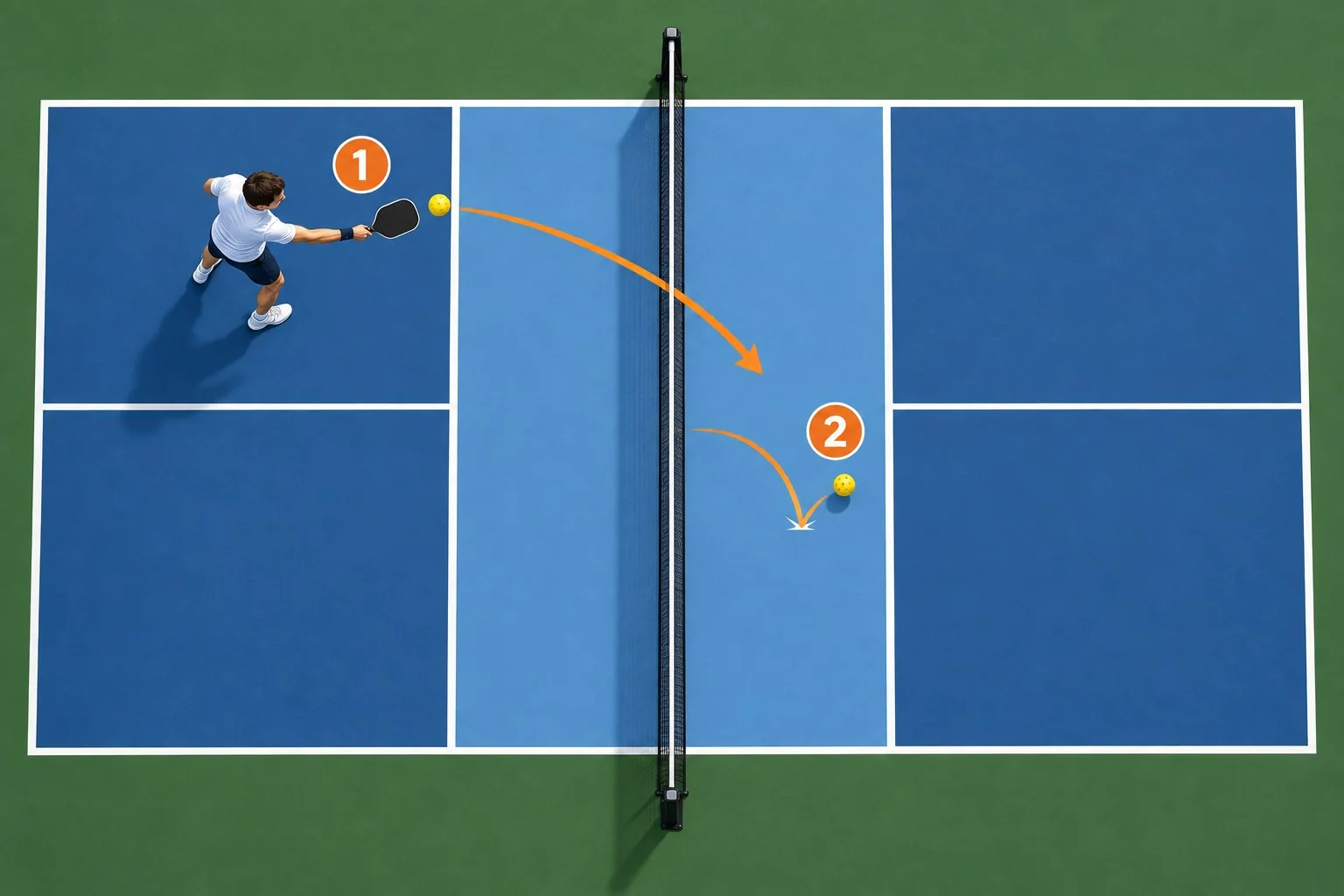 Overhead diagram showing the pickleball kitchen beside the net
