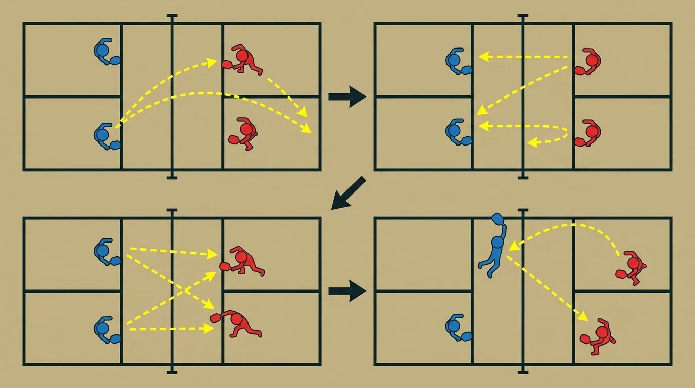 Doubles decision ladder from reset to finish