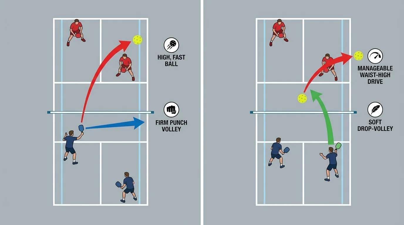 Choosing between a punch volley and a drop volley