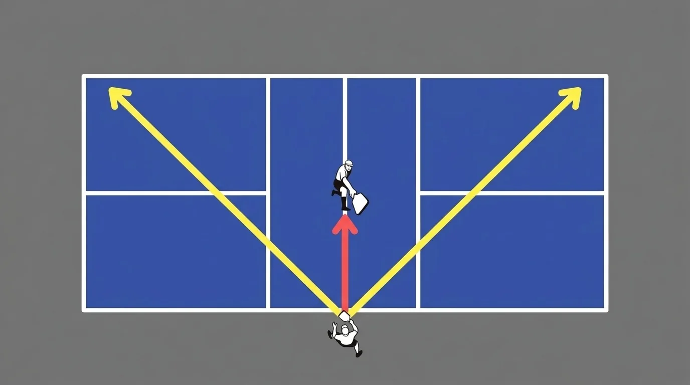 Overhead diagram of center contact and a centered non-volley-line defender