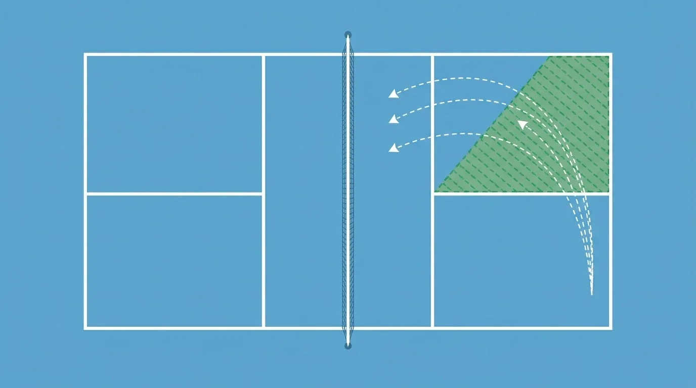 Overhead diagram showing deep serve landing zones and margin from the lines