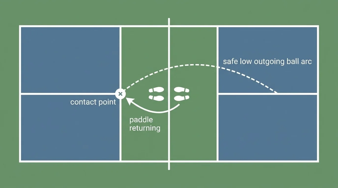 Instructional diagram showing block-volley paddle angle and absorbed pace