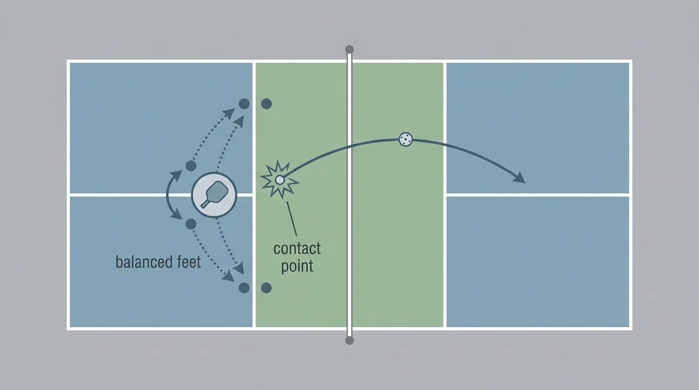 Instructional diagram showing block-volley paddle angle and absorbed pace