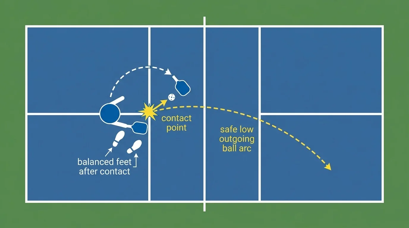 Instructional diagram showing block-volley paddle angle and absorbed pace