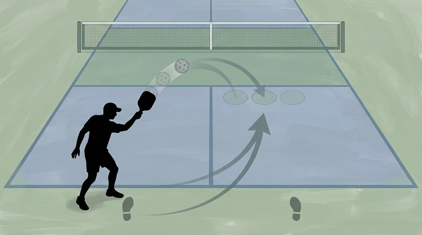 Pickleball serve practice showing repeated contact points and recovery cues