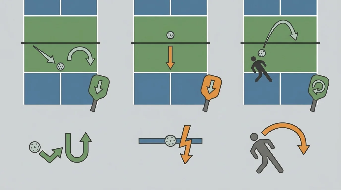 Pickleball decision diagram for dink, attack, or reset based on ball height and balance