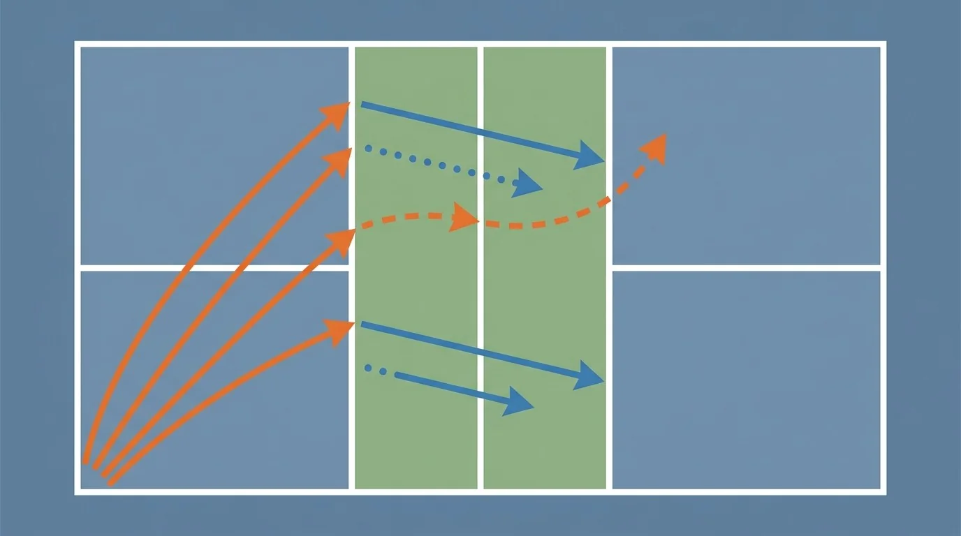 Overhead diagram showing a deep-target pattern followed by body and wide variations