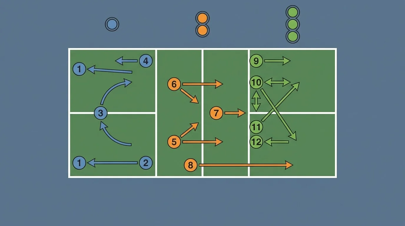 Court diagram showing a focused practice station with a clear target and recovery position