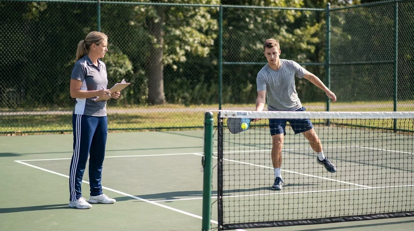 Instructional pickleball practice progression from isolated contact to movement and live decision-making