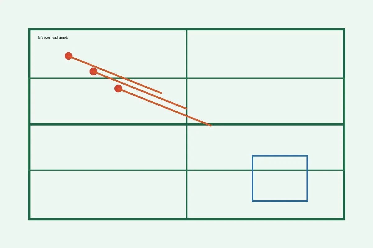 Pickleball overhead defense target zones with high-margin depth