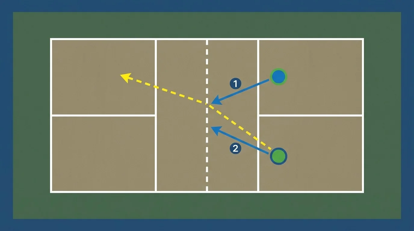 Overhead pickleball doubles diagram showing connected court positioning