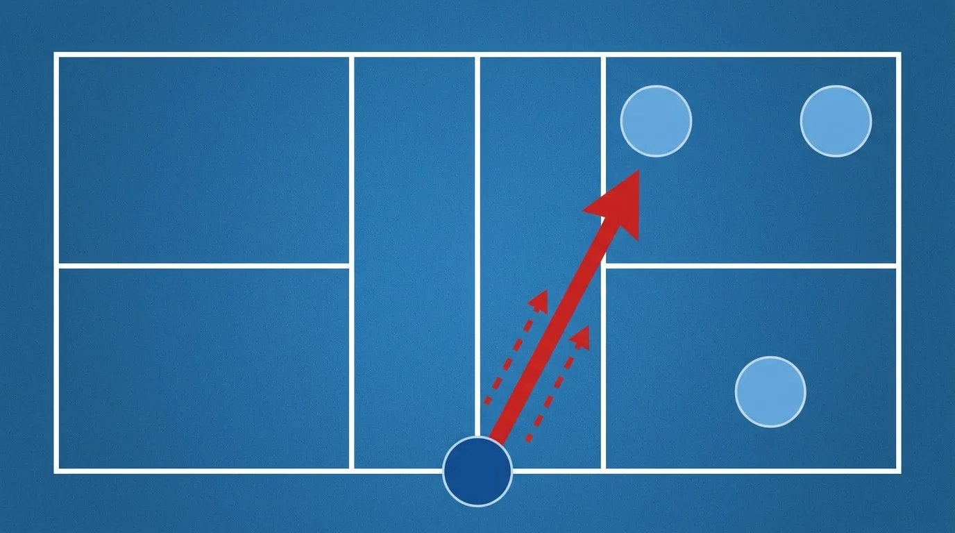 Overhead diagram of a pickleball speedup aimed at an open lane