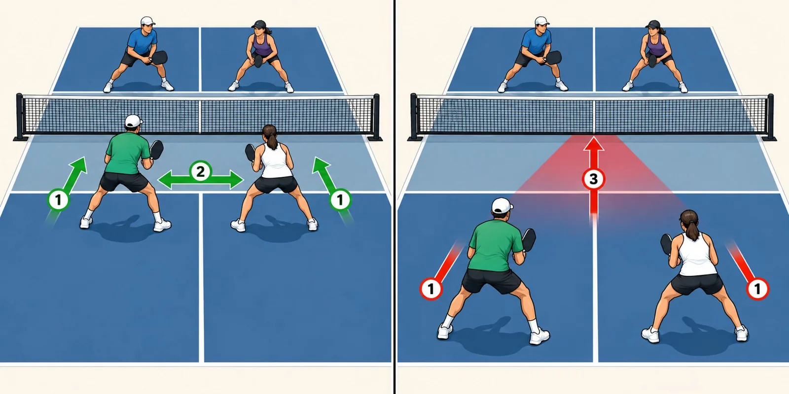 Pickleball player recovering after a volley to a balanced kitchen position