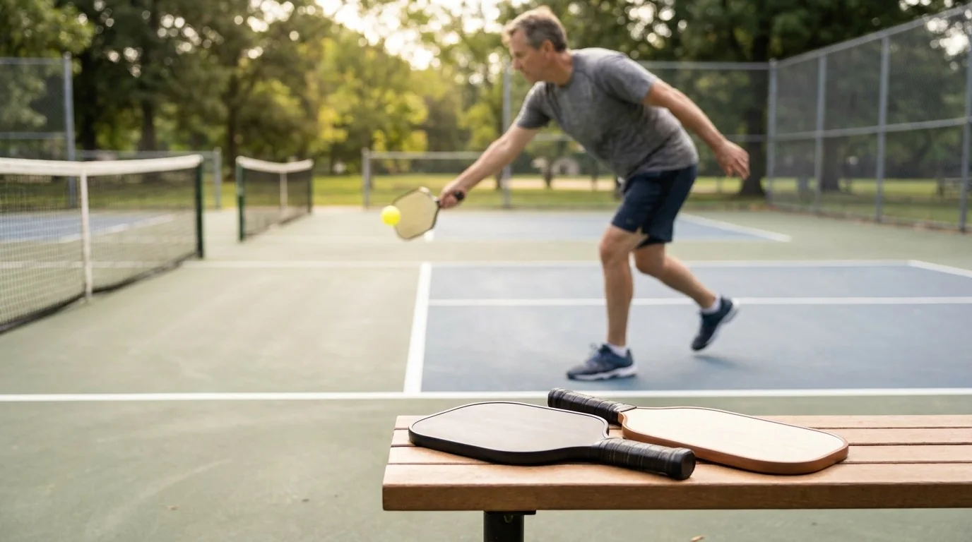 Player testing pickleball paddles through drives, blocks, and soft resets