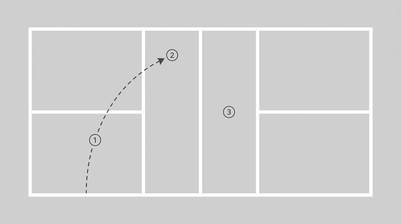 Diagrama de la pista con trayectoria de avance desde el fondo hasta la cocina