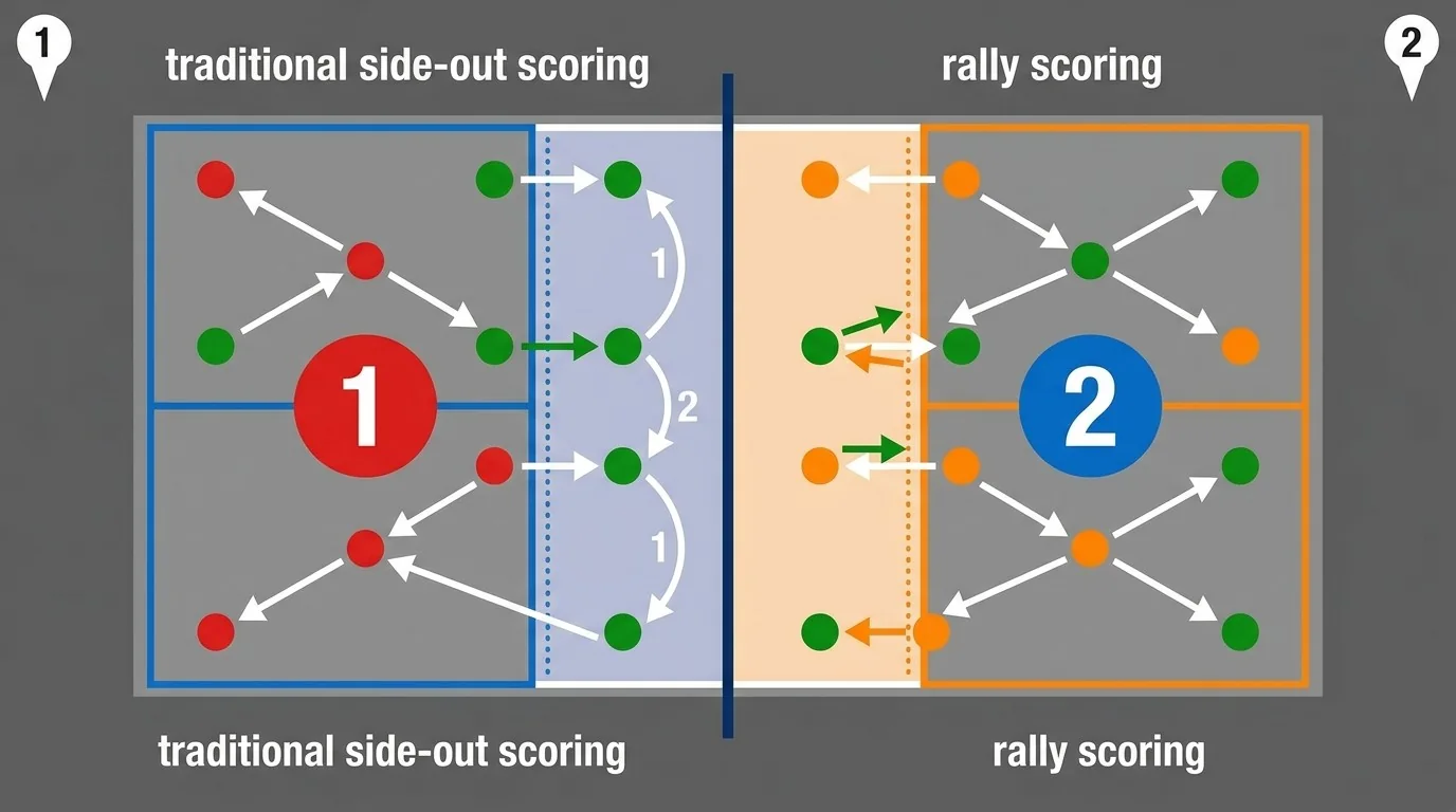 Diagrama visual comparando as duas lógicas de pontuação