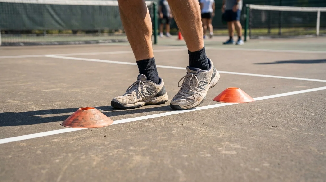 Pickleball-Schuh beim sicheren Antritt auf dem Außenplatz