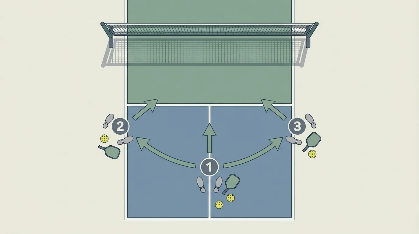Diagrama de las tres posiciones para llegar detrás de la pelota
