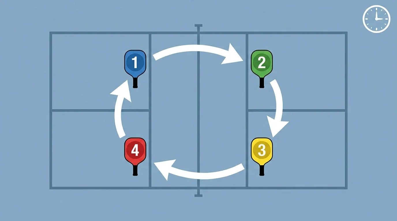 Checklist visual de boas práticas para organizar a fila e a troca de quadra no pickleball