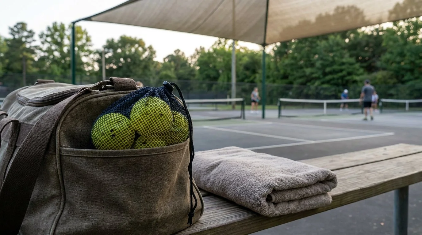 Jugador inspecciona una pelota de pickleball deformada antes de retirarla